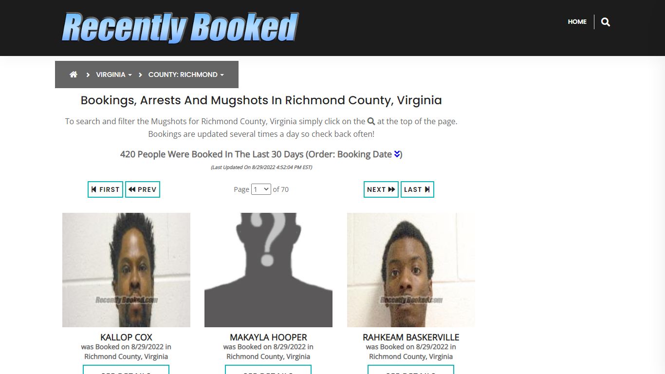 Bookings, Arrests and Mugshots in Richmond County, Virginia